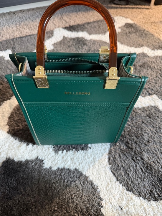 Handbags - Green Structured Top-Handle Bag